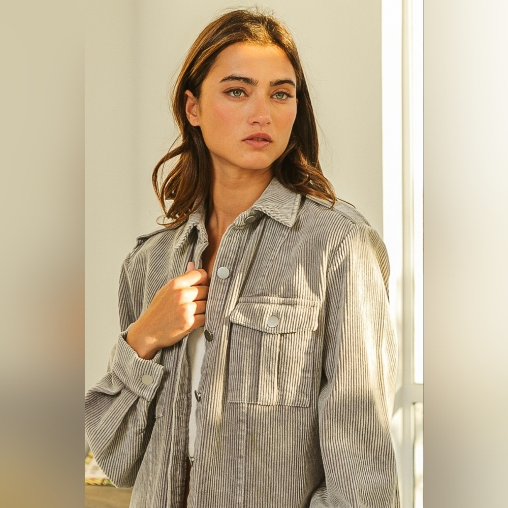 BiBi Button Up Corduroy Shacket - Picture 2 of 6